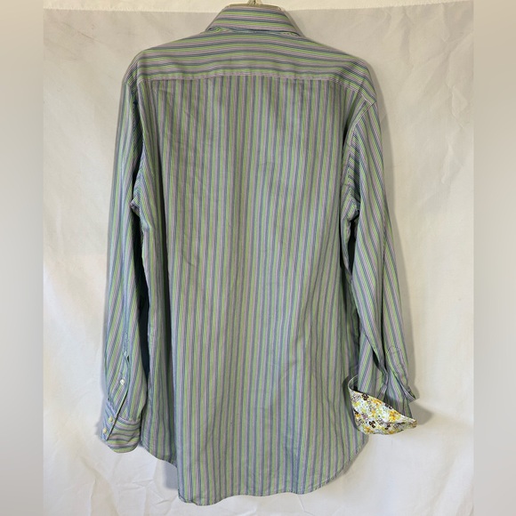 NEIMAN MARCUS DESIGNER RAINBOW STRIPES FLIP CUFF BUTTON DOWN SHIRT MENS LARGE - Picture 5 of 7